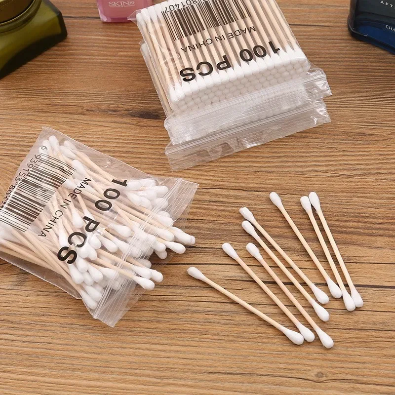 500 Round Headed Cotton Swabs Bamboo Sticks Double Round Headed Cotton Swabs Precision Pointed Cosmetic Nail Tools