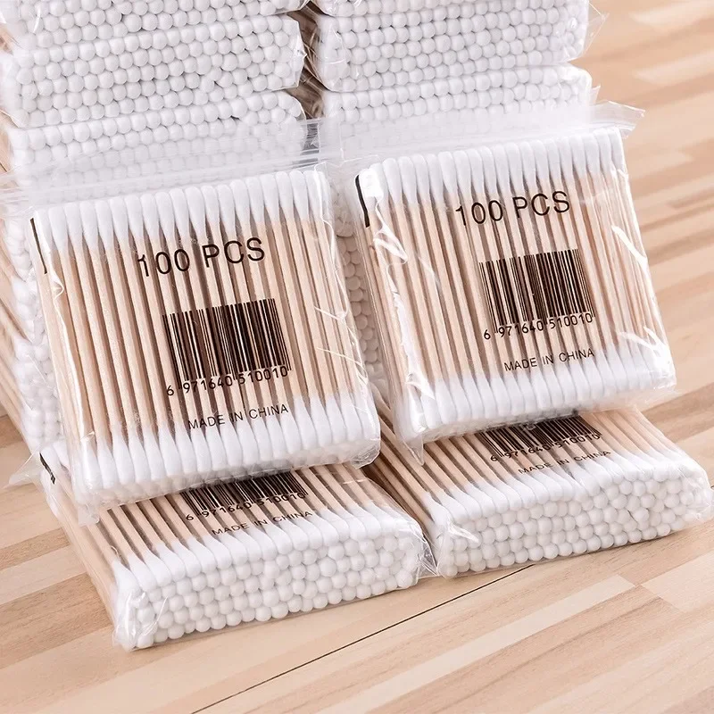 500 Round Headed Cotton Swabs Bamboo Sticks Double Round Headed Cotton Swabs Precision Pointed Cosmetic Nail Tools
