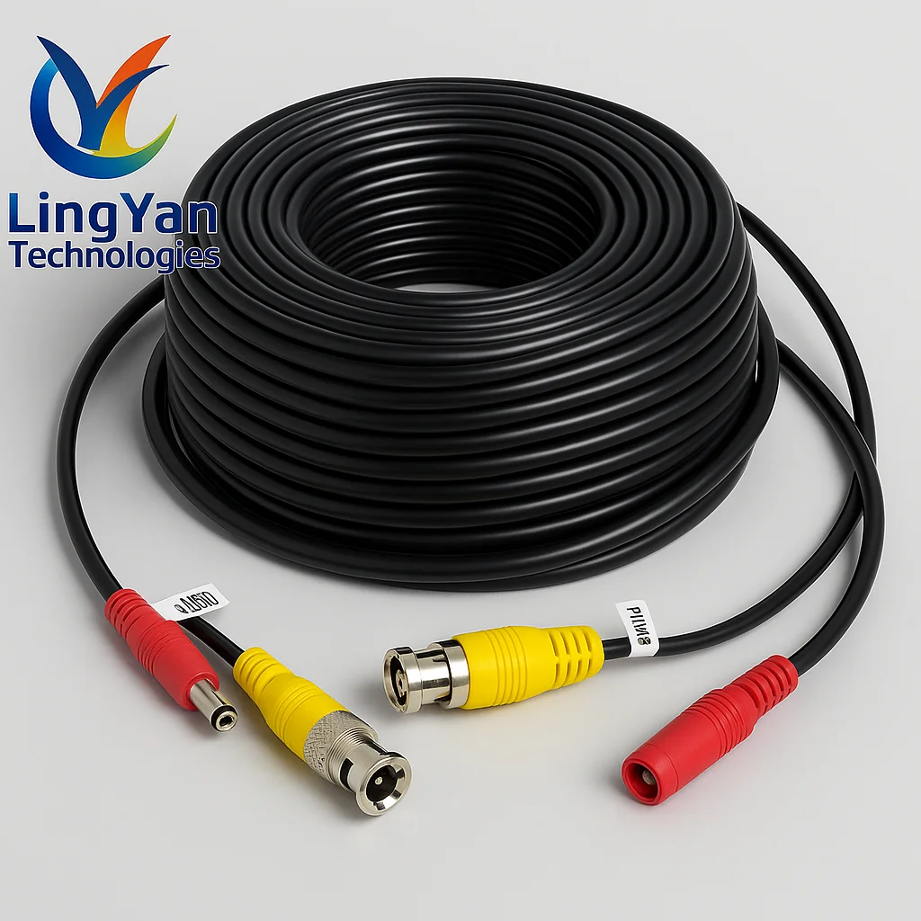 5-50M BNC + DC 2-in-1 CCTV Cable | Coaxial Video Power Wire for AHD DVR Security Surveillance Camera System