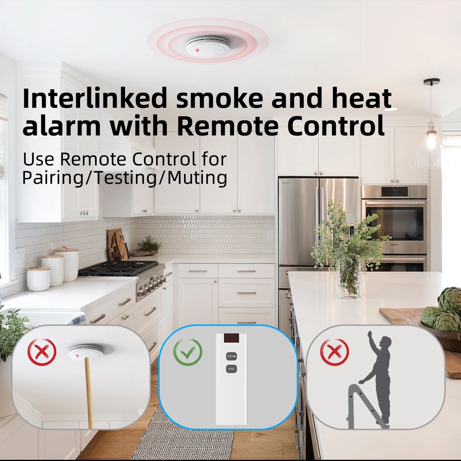 CPVAN Interlinked Smoke Detector & Heat Alarm & Carbon Monoxide Alarm Detector 10 Year Battery TÜV Certified Wireless Fire Alarm