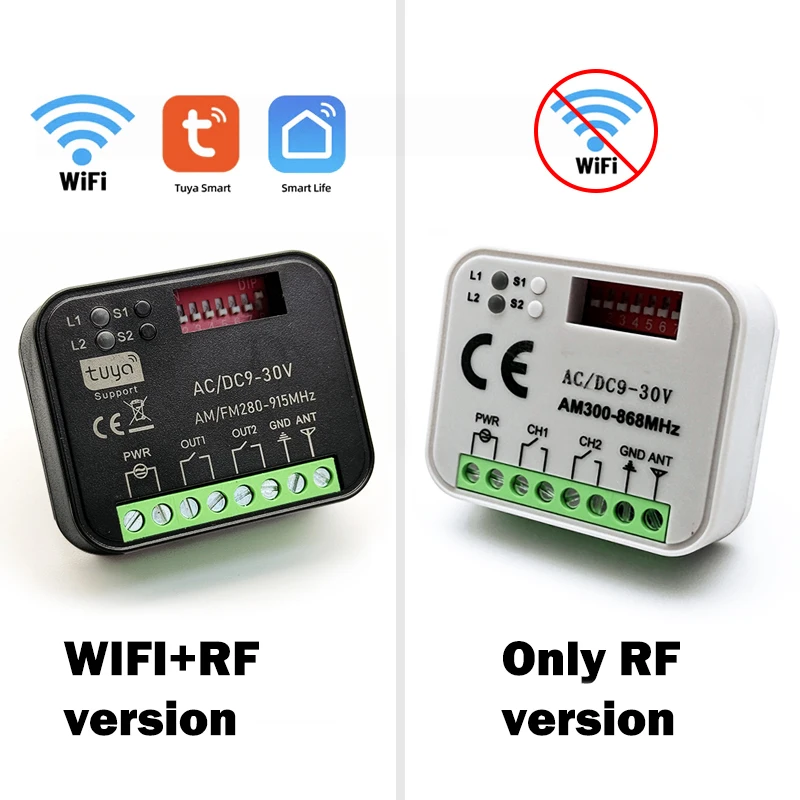 RX MULTI Tuya WIFI 300-868 MHz Garage Door Remote Control Receiver 433MHz 868MHz AC DC 9-30V 85-250V Smart Switch Module Opener