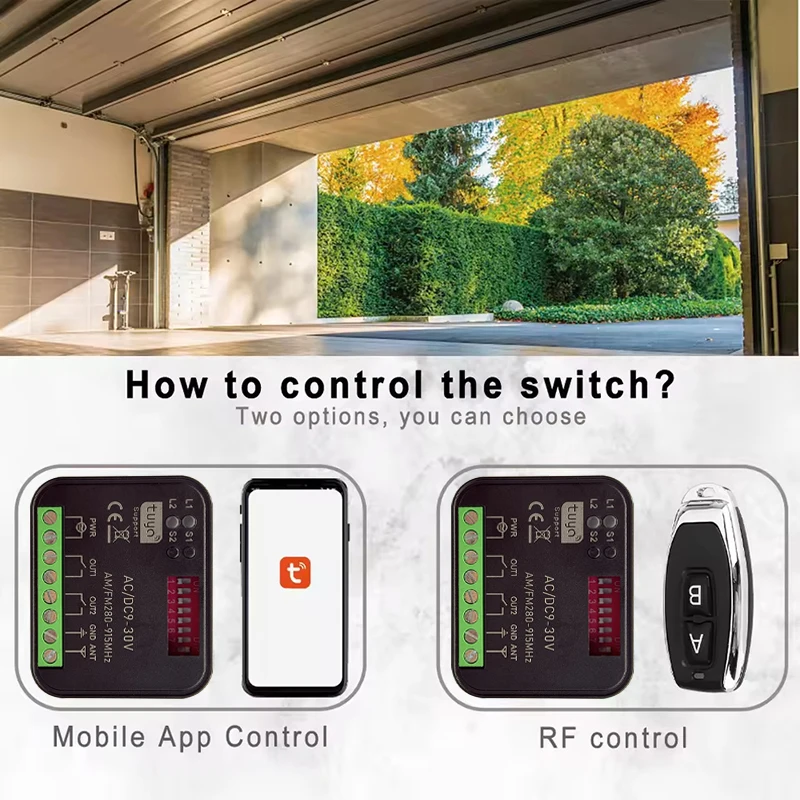 RX MULTI Tuya WIFI 300-868 MHz Garage Door Remote Control Receiver 433MHz 868MHz AC DC 9-30V 85-250V Smart Switch Module Opener