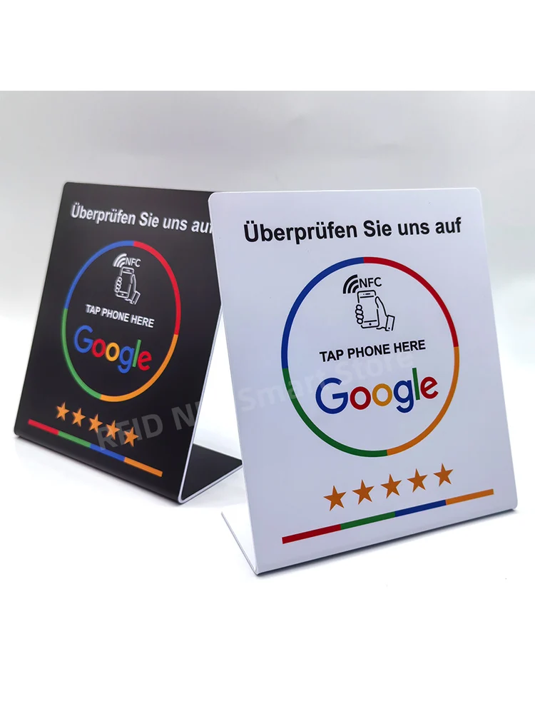 NFC Tap Card Stand German French Spanish English 4 Version Google Review NFC Stand NFC Table Display for Restaurant
