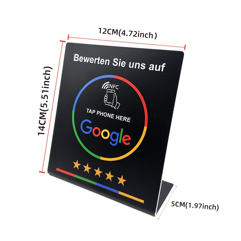 NFC Tap Card Stand German French Spanish English 4 Version Google Review NFC Stand NFC Table Display for Restaurant