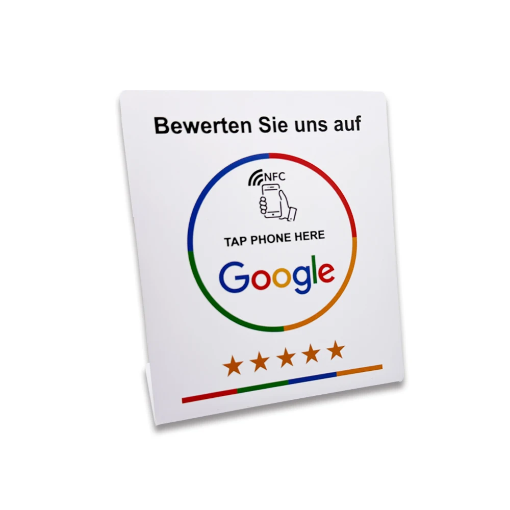 NFC Tap Card Stand German French Spanish English 4 Version Google Review NFC Stand NFC Table Display for Restaurant