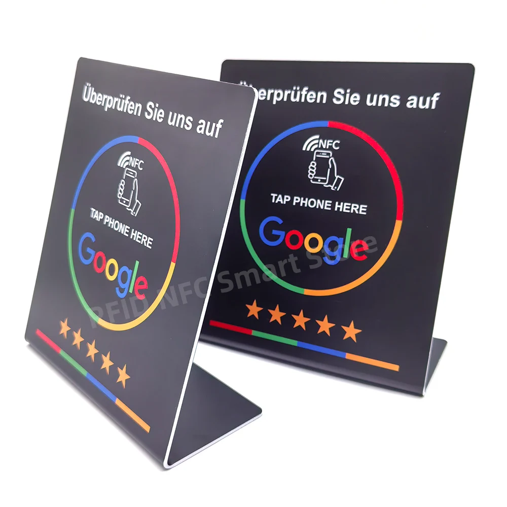 NFC Tap Card Stand German French Spanish English 4 Version Google Review NFC Stand NFC Table Display for Restaurant