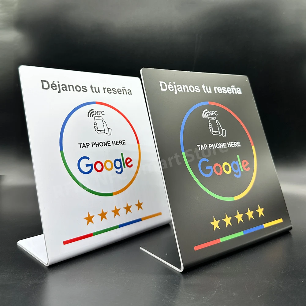 NFC Tap Card Stand German French Spanish English 4 Version Google Review NFC Stand NFC Table Display for Restaurant