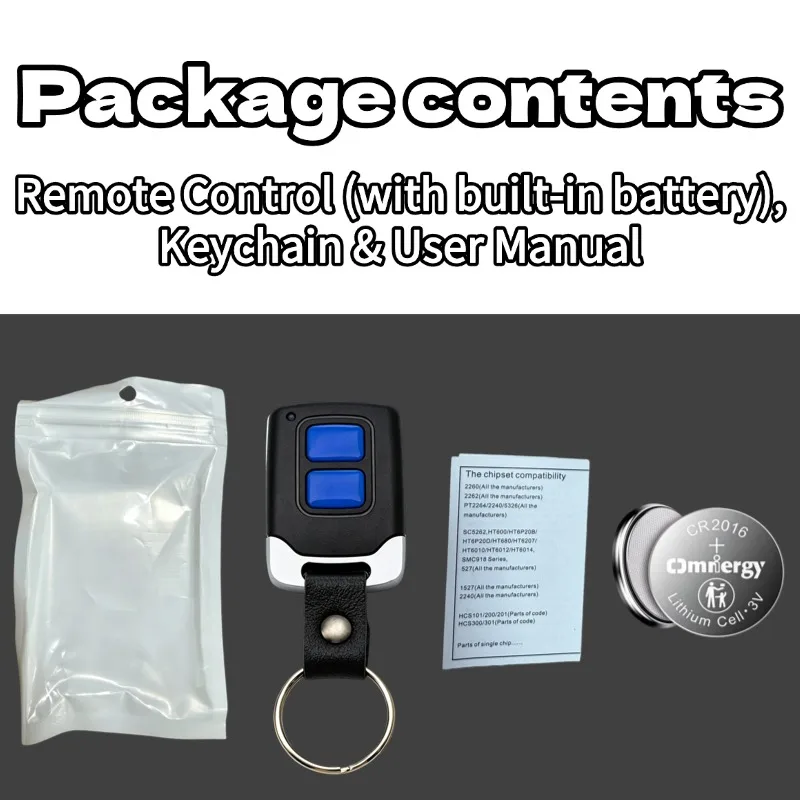 433MHz 2-Key Wireless Copy Remote Control Garage Door Handheld Transmitter