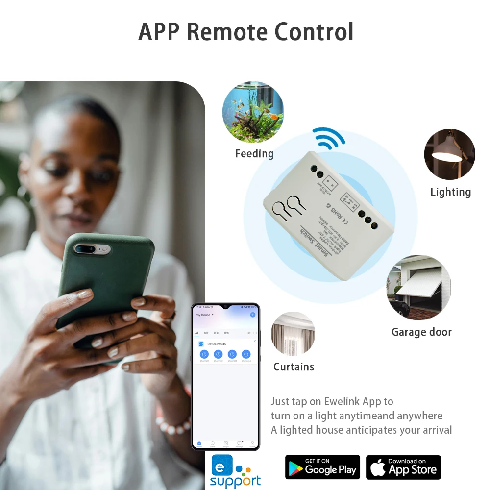 EWelink Smart WiFi Garage Door Opener Relay Switch DC12V 24V AC220V WirelessRemote Control 1CH Alexa Googole Home Voice Control