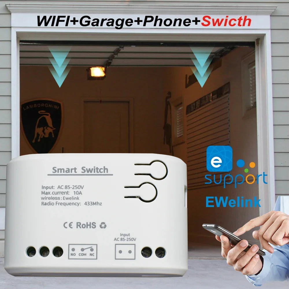 EWelink Smart WiFi Garage Door Opener Relay Switch DC12V 24V AC220V WirelessRemote Control 1CH Alexa Googole Home Voice Control