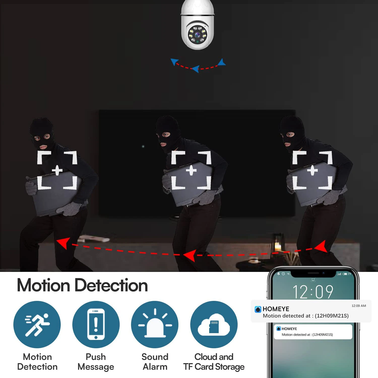 Wireless Bulb Camera Wifi E27 Bulb Camera 360 Degree PTZ Audio WiFi Security Camera Full-color High-definition Night Vision