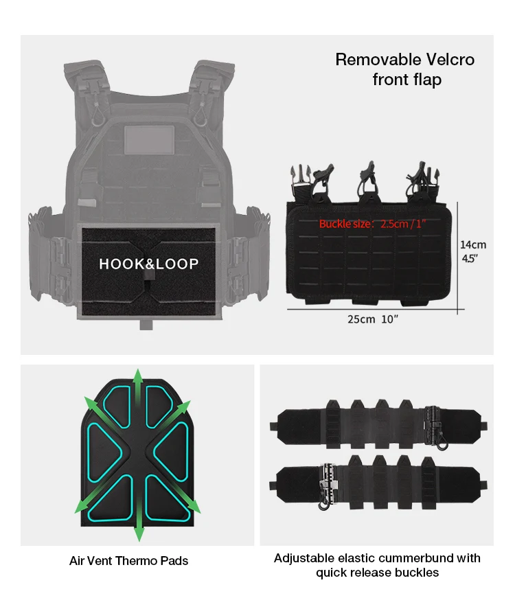 YAKEDA Tactical Vest 6094 Fast Detachable Light Laser Cut Outdoor Hunting Black Gear Carry Vest of High Quality 1000D Nylon