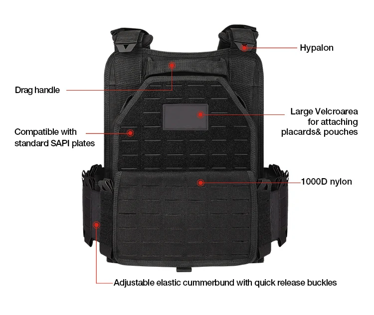 YAKEDA Tactical Vest 6094 Fast Detachable Light Laser Cut Outdoor Hunting Black Gear Carry Vest of High Quality 1000D Nylon