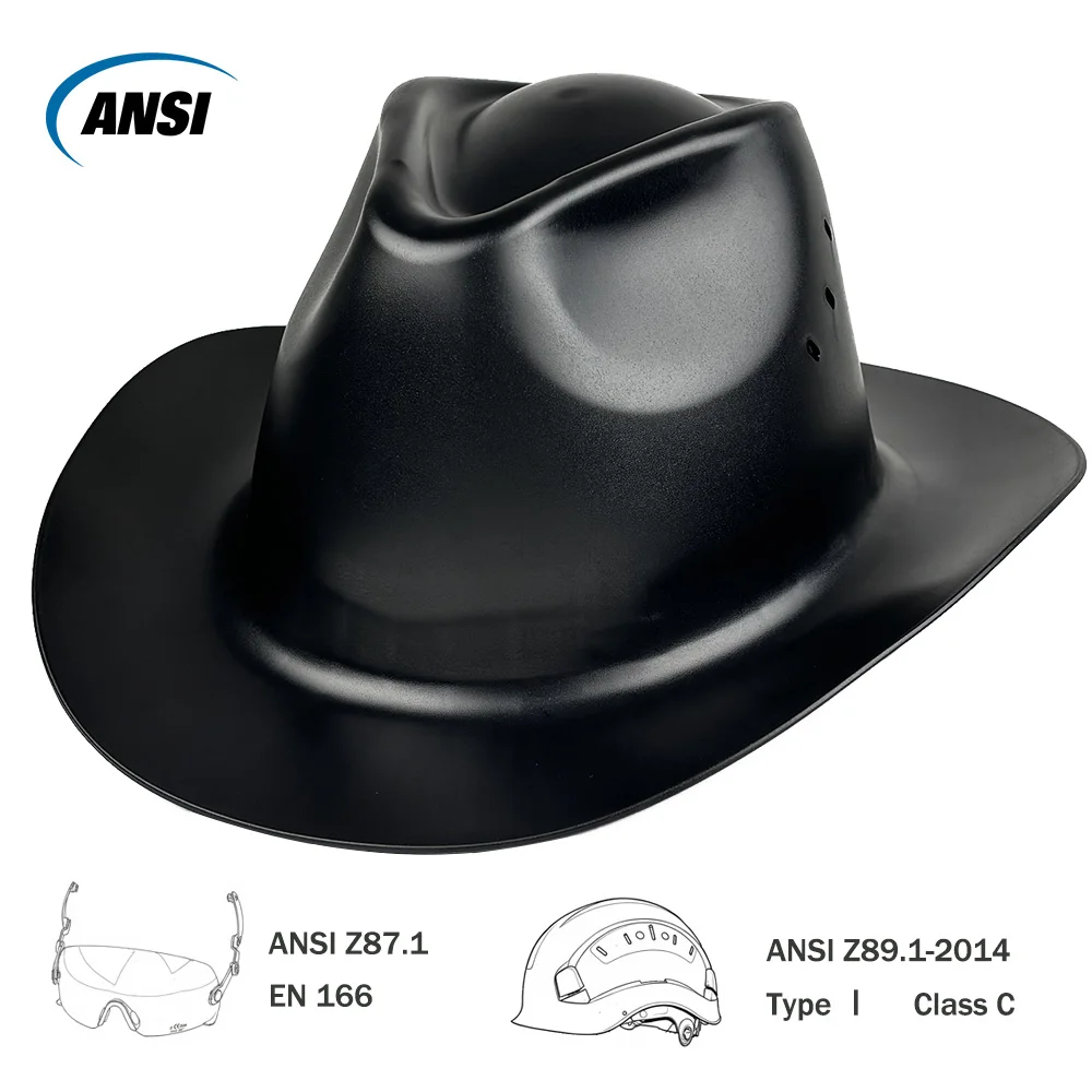Cowboy Safety Hard Hat ANSI Z89.1 Class C Vented Full Brim Helmet for Outdoor Construction Industrial Use