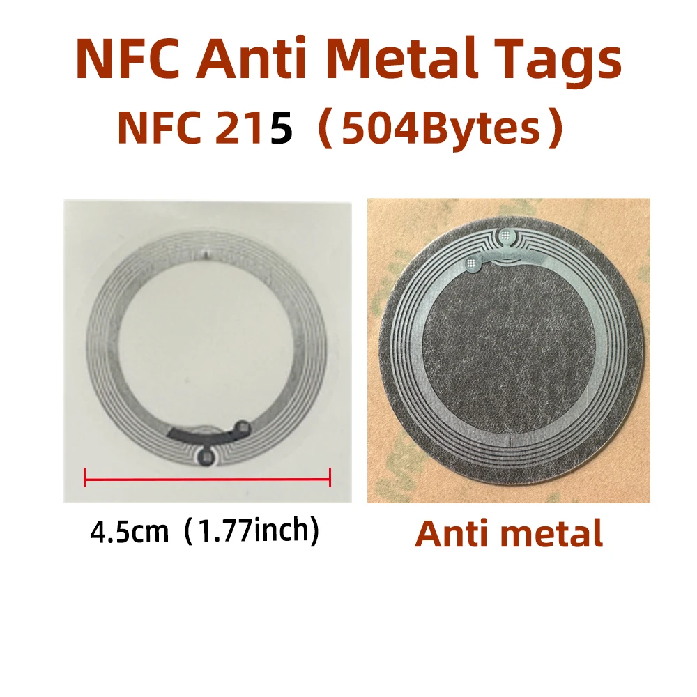 nfc Anti metal Tag NFC Tags Rotundity 45mm 13.56MHz nfc215 Stickers Universal Lable Ntag215 Chip RFID for all NFC enabled phones