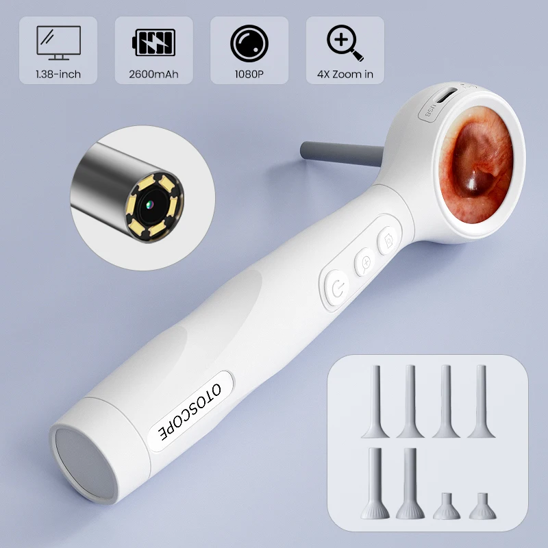 Visual Otoscope Camera 1.38'' Screen Digital Ear Cleaner HD1080P Video Ear Endoscope 6LEDs Ear Wax Removal Tool for Adults Kids