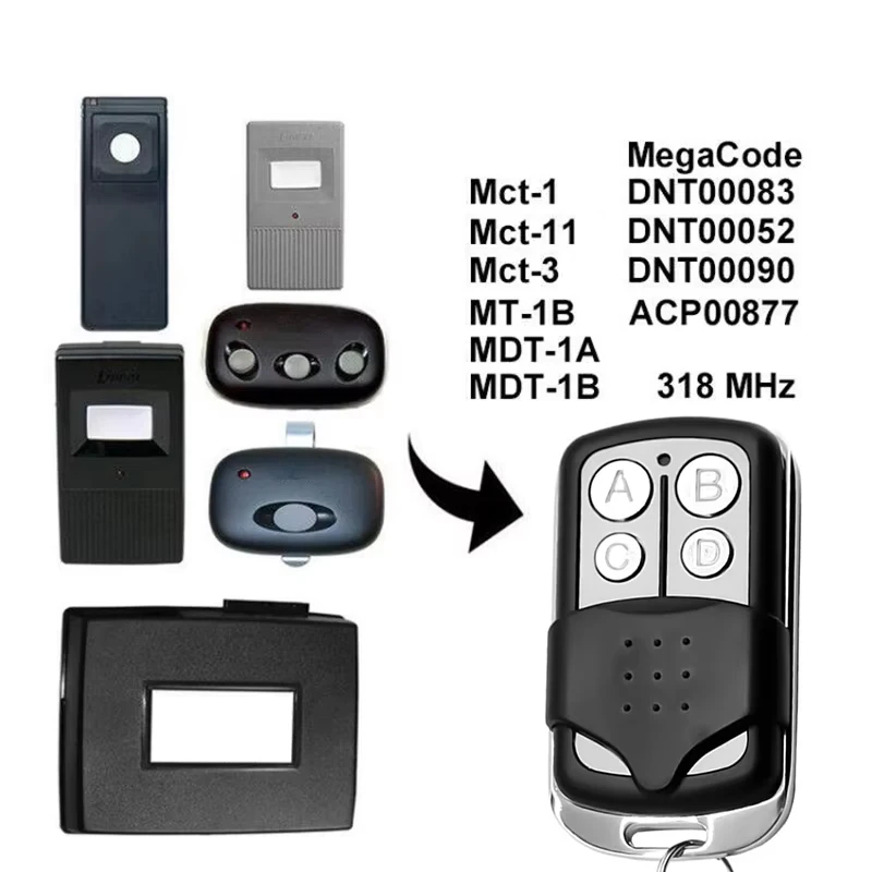 For 318 MHz MegaCode Garage Gate Remote Control ACP00877 MDT-1A MDT-1B Command Handheld Transmitter With Protective Cover