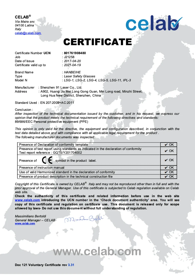 Laser Safety Goggles for 680-1100nm O.D 7+ CE Included 755 780 808 810 980 1064nm 1080nm Lasers , Wide Frame