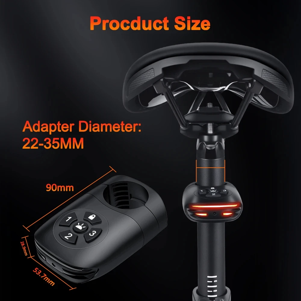 Bicycle Password Anti-theft Alarm Taillight 105dB Loud Burglar Alarm IPX6 Waterproof 4 Lighting Mode Bike Brake Warning Light