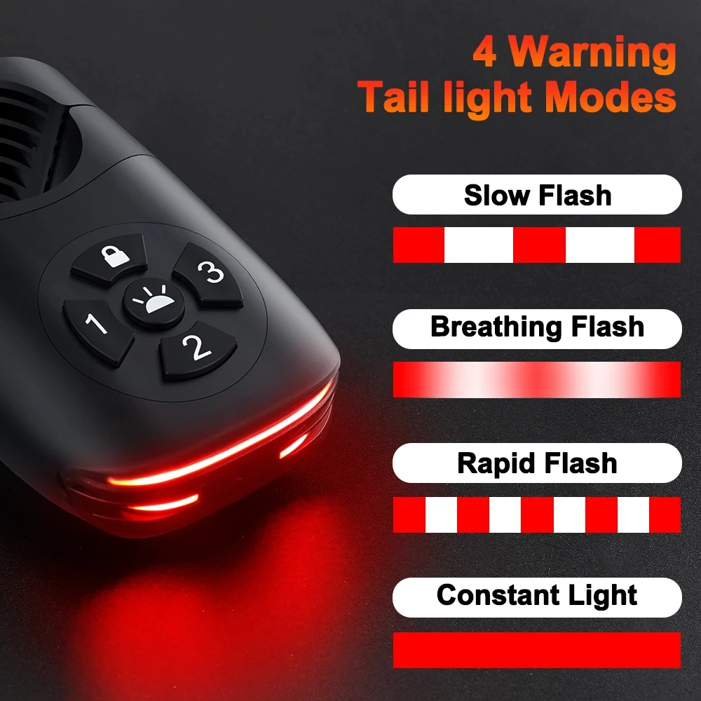 Bicycle Password Anti-theft Alarm Taillight 105dB Loud Burglar Alarm IPX6 Waterproof 4 Lighting Mode Bike Brake Warning Light