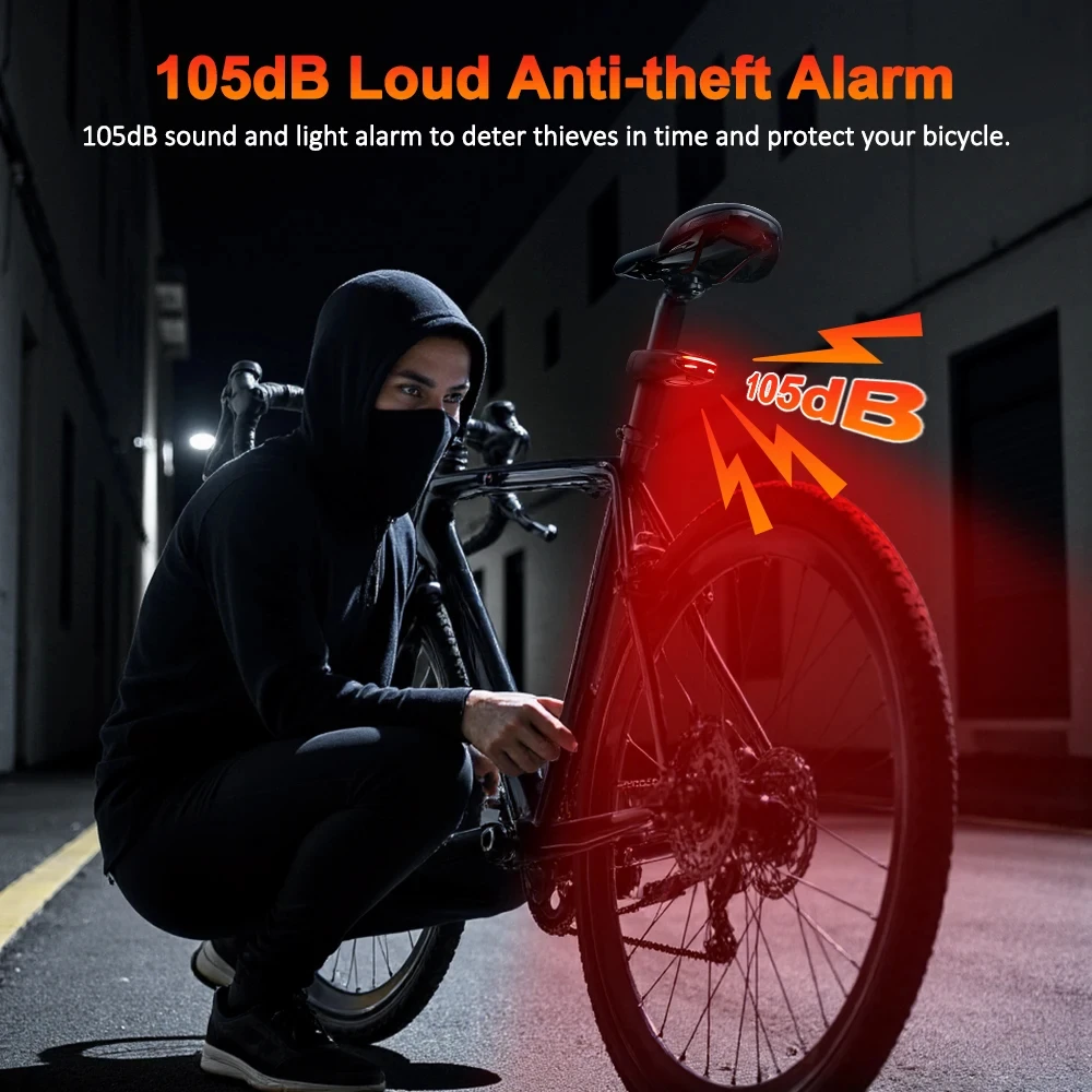 Bicycle Password Anti-theft Alarm Taillight 105dB Loud Burglar Alarm IPX6 Waterproof 4 Lighting Mode Bike Brake Warning Light
