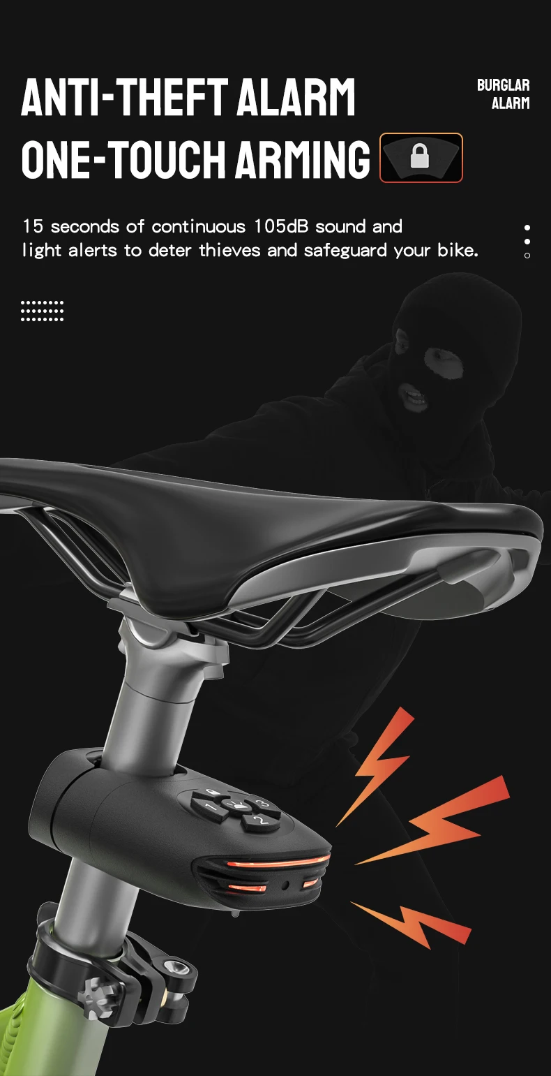 Bicycle Password Anti-theft Alarm Taillight 105dB Loud Burglar Alarm IPX6 Waterproof 4 Lighting Mode Bike Brake Warning Light