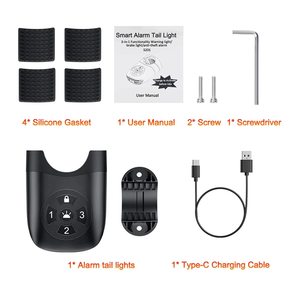 Bicycle Password Anti-theft Alarm Taillight 105dB Loud Burglar Alarm IPX6 Waterproof 4 Lighting Mode Bike Brake Warning Light