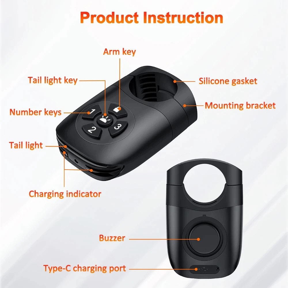 Bicycle Password Anti-theft Alarm Taillight 105dB Loud Burglar Alarm IPX6 Waterproof 4 Lighting Mode Bike Brake Warning Light