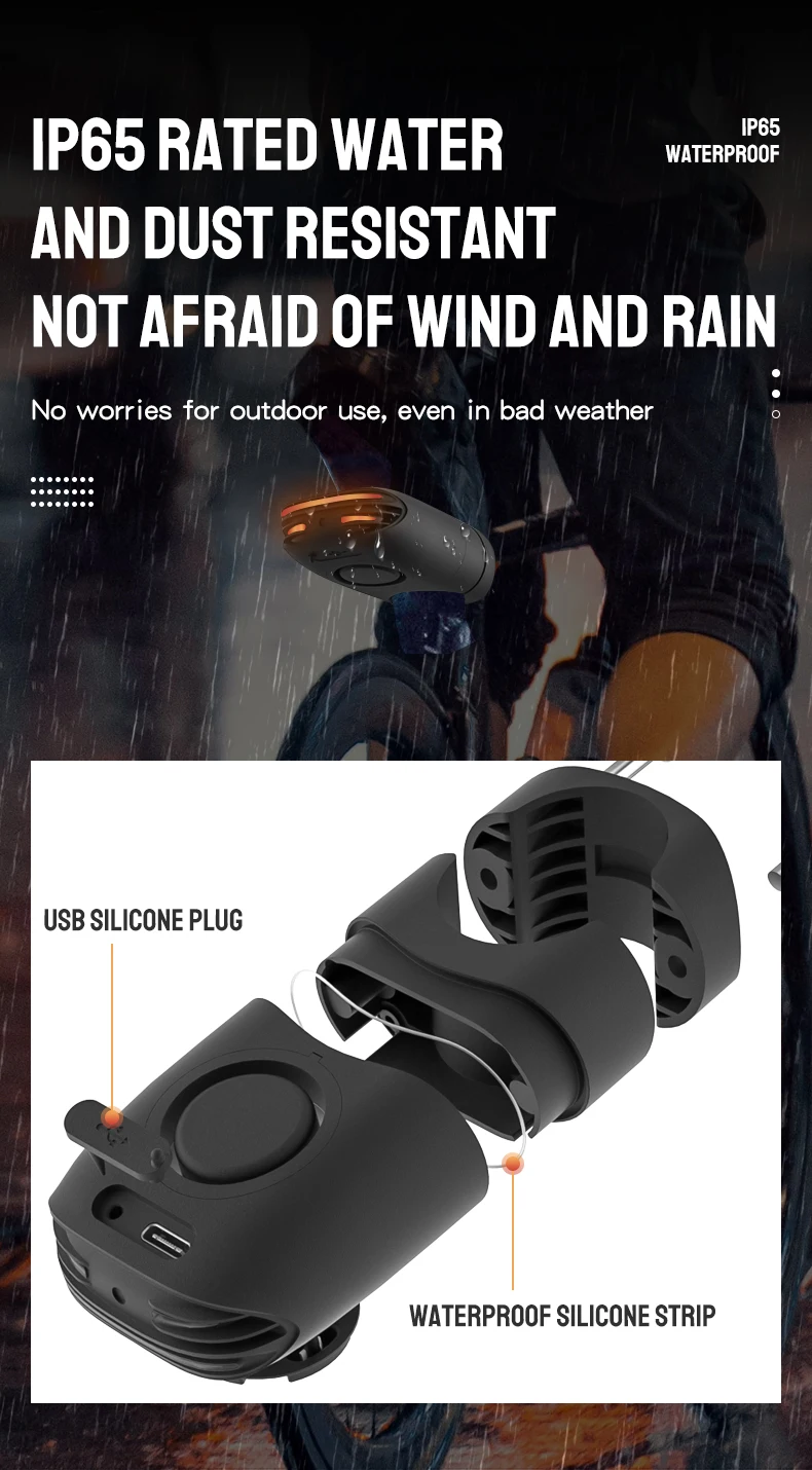Bicycle Password Anti-theft Alarm Taillight 105dB Loud Burglar Alarm IPX6 Waterproof 4 Lighting Mode Bike Brake Warning Light