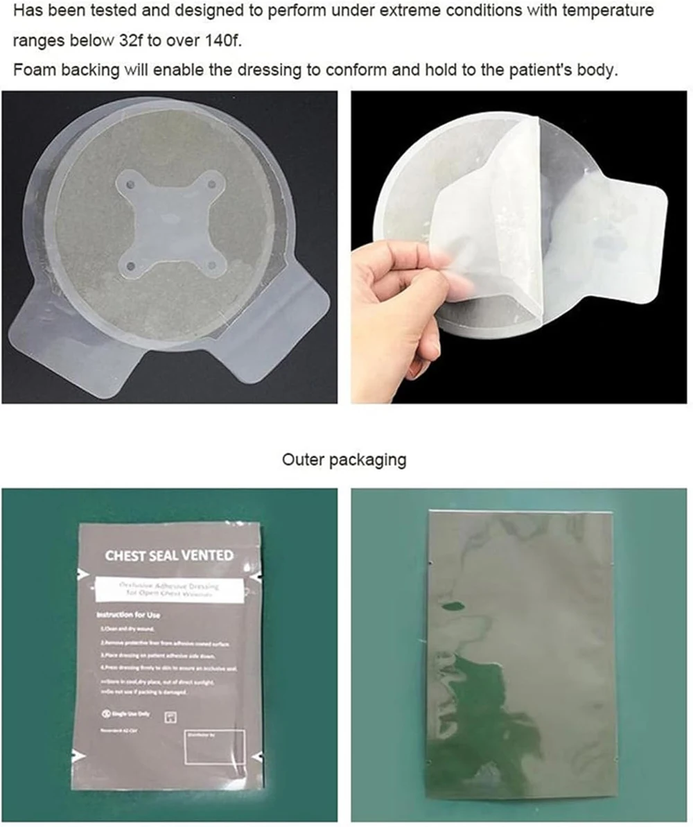 Emergencies Trauma Sticker Chest Seal Vented Medically Outdoor Tool Medically Chest Seal Vented Dressing Bandage