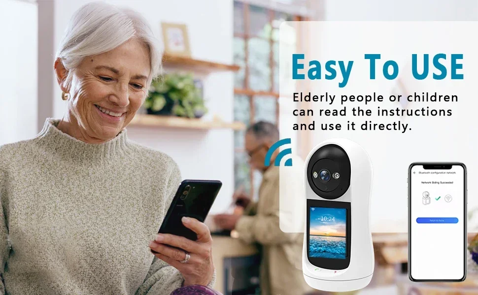 2K Home Baby Monitor with 2.8' IPS Screen PTZ WiFi Indoor 5MP Security Cam with Human Tracking Two-Way Audio Video Call ICsee