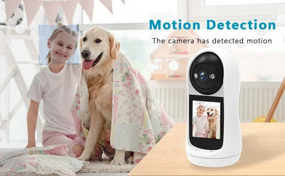 2K Home Baby Monitor with 2.8' IPS Screen PTZ WiFi Indoor 5MP Security Cam with Human Tracking Two-Way Audio Video Call ICsee