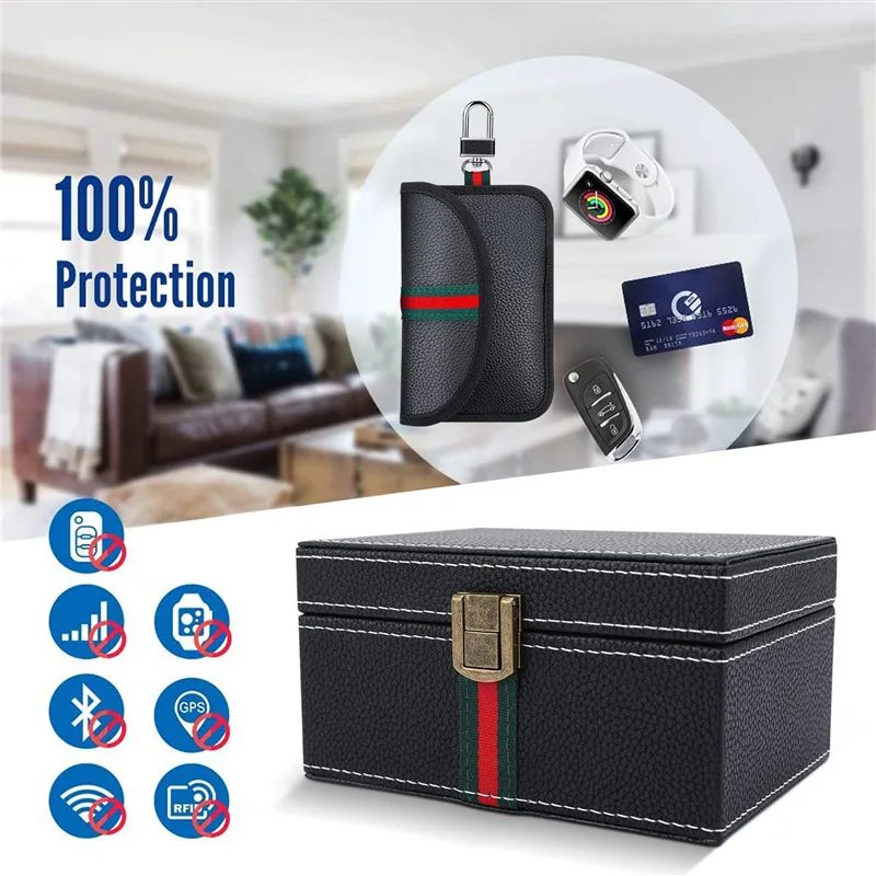 Faraday Box with Faraday Bags for Car Keys Car Key Signal Blocking Box Keyless Entry Car Key Safe Protector Anti-Theft Shielding