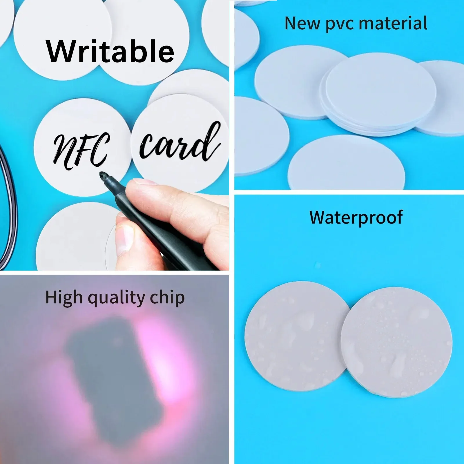 NFC Ntag215 13.56MHz NFC Coin Bonding Card Badge ISO/EC14443A 25mm Waterproof PVC 215 Electronic Tags Round card
