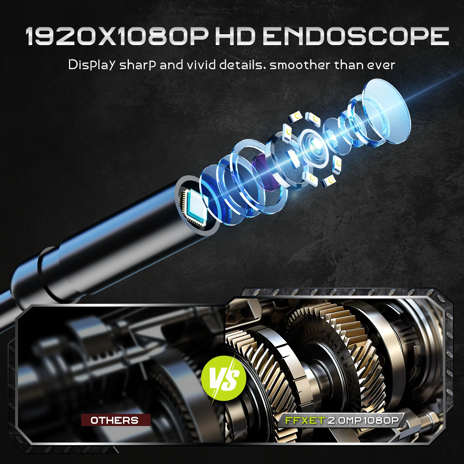 4.3inch Handheld Endoscope 1920P Borescope Camera with Light 16.4ft Semi-Rigid Snake Cable for Automotive,Sewer, HVAC,Wall IP67