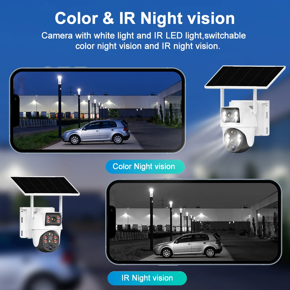 XIAOVV WiFi Solar Camera Dual Lenses Outdoor 8MP Low Power Battery IP Camera PIR Night Vision Wireless Security Camera