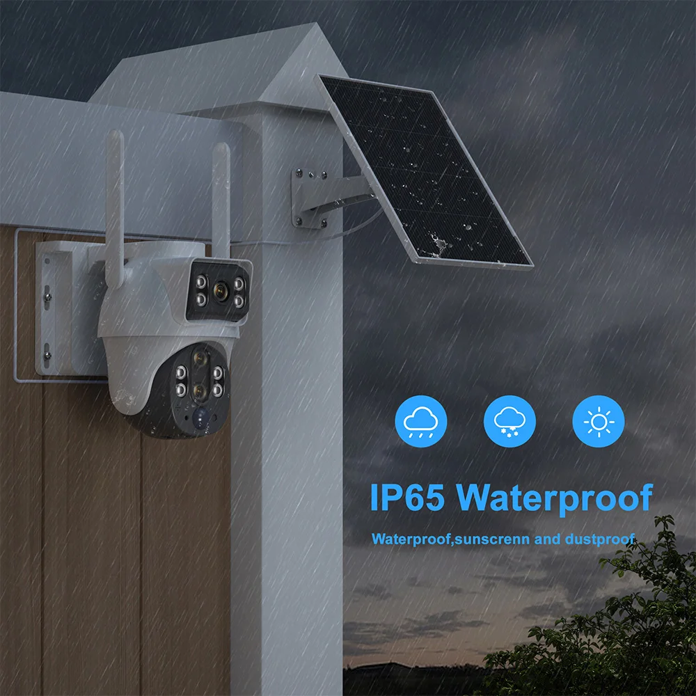XIAOVV WiFi Solar Camera Dual Lenses Outdoor 8MP Low Power Battery IP Camera PIR Night Vision Wireless Security Camera