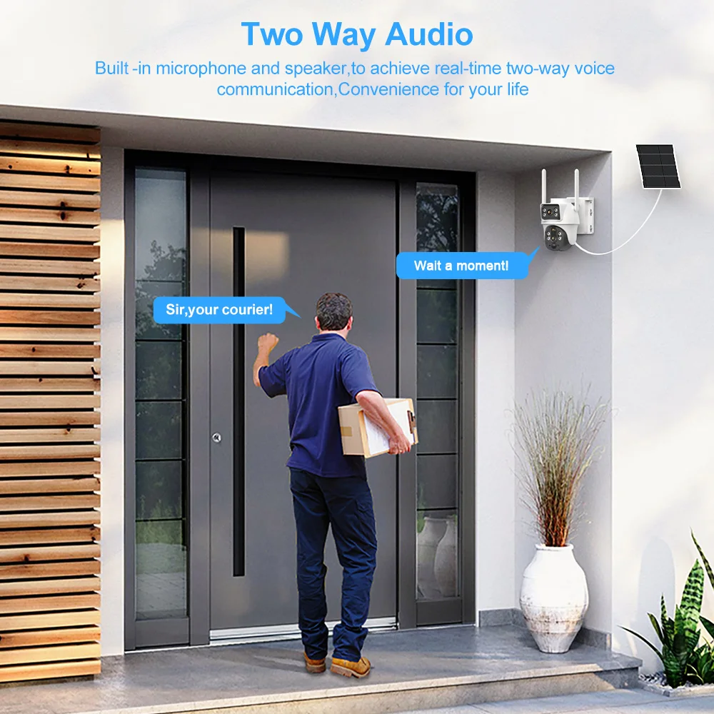 XIAOVV WiFi Solar Camera Dual Lenses Outdoor 8MP Low Power Battery IP Camera PIR Night Vision Wireless Security Camera