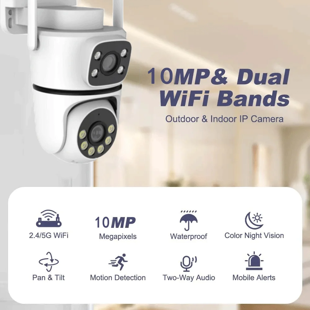 Tuya 4K WiFi Surveillance Camera 5G Wifi Outdoor 5K Dual Lens PTZ IP Cameras Auto Tracking ONVIF Security CCTV Camera with Alexa