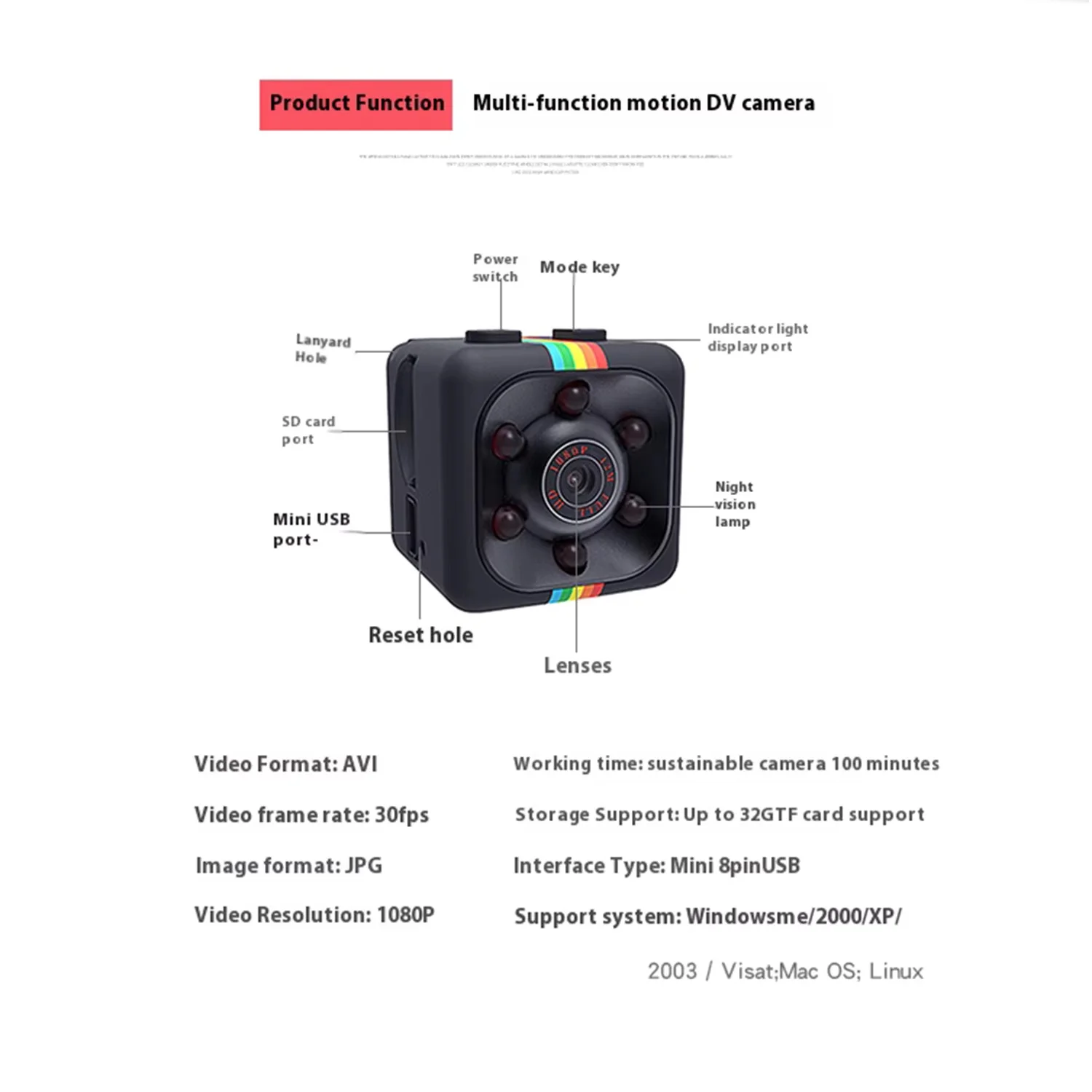 SQ11 Mini 1080P HD IP Camera 30fps Sports DV Camcorder - Outdoor Indoor Security Surveillance with Night Vision Video Recorder