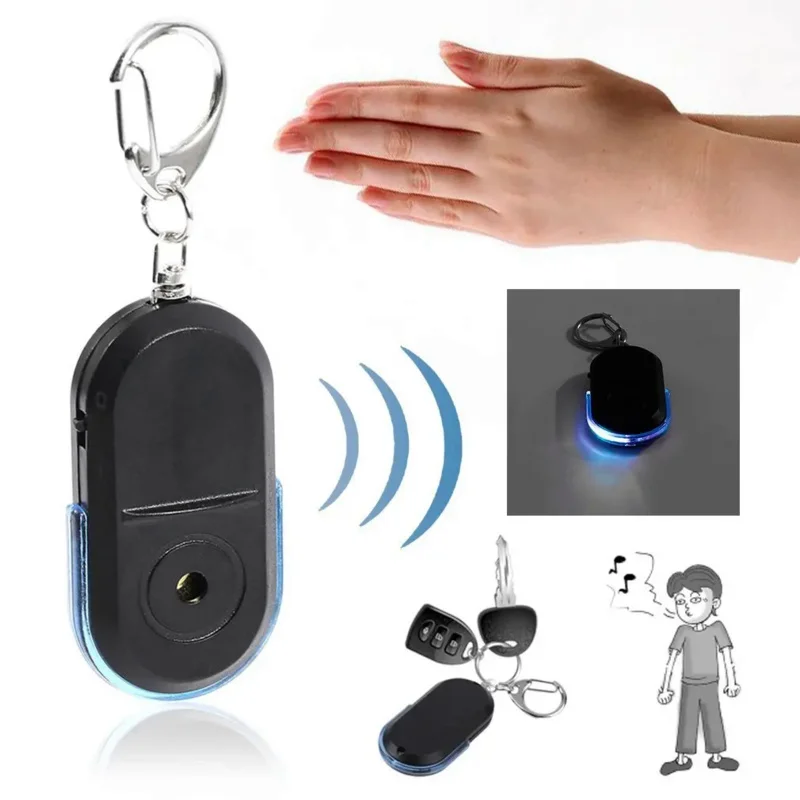 1pcs Anti-Lost Key Finder Smart Find Locator Keychain Whistle Beep Sound Control LED Torch Portable Car Key Finder