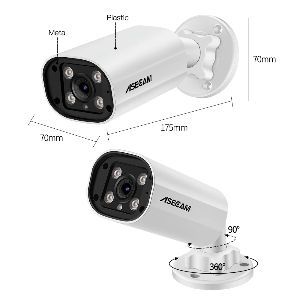 ASECAM 8MP POE IP Camera 4K 15fps Outdoor Hunman Detection CCTV 4MP Audio Onvif Dual Light Video Surveillance Security