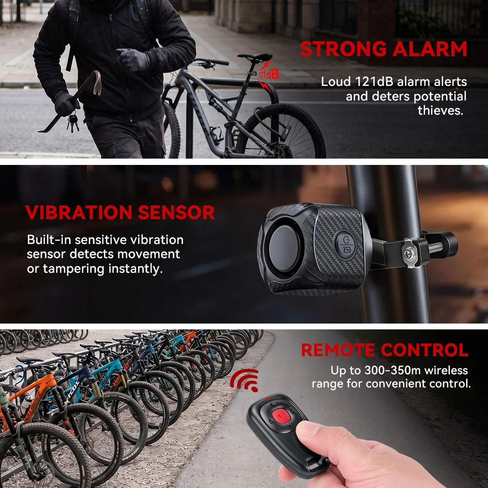 Wireless Bicycle Anti-Theft Alarm Two-Way Vibration Trigger Bike Alarm with Remote Control Waterproof
