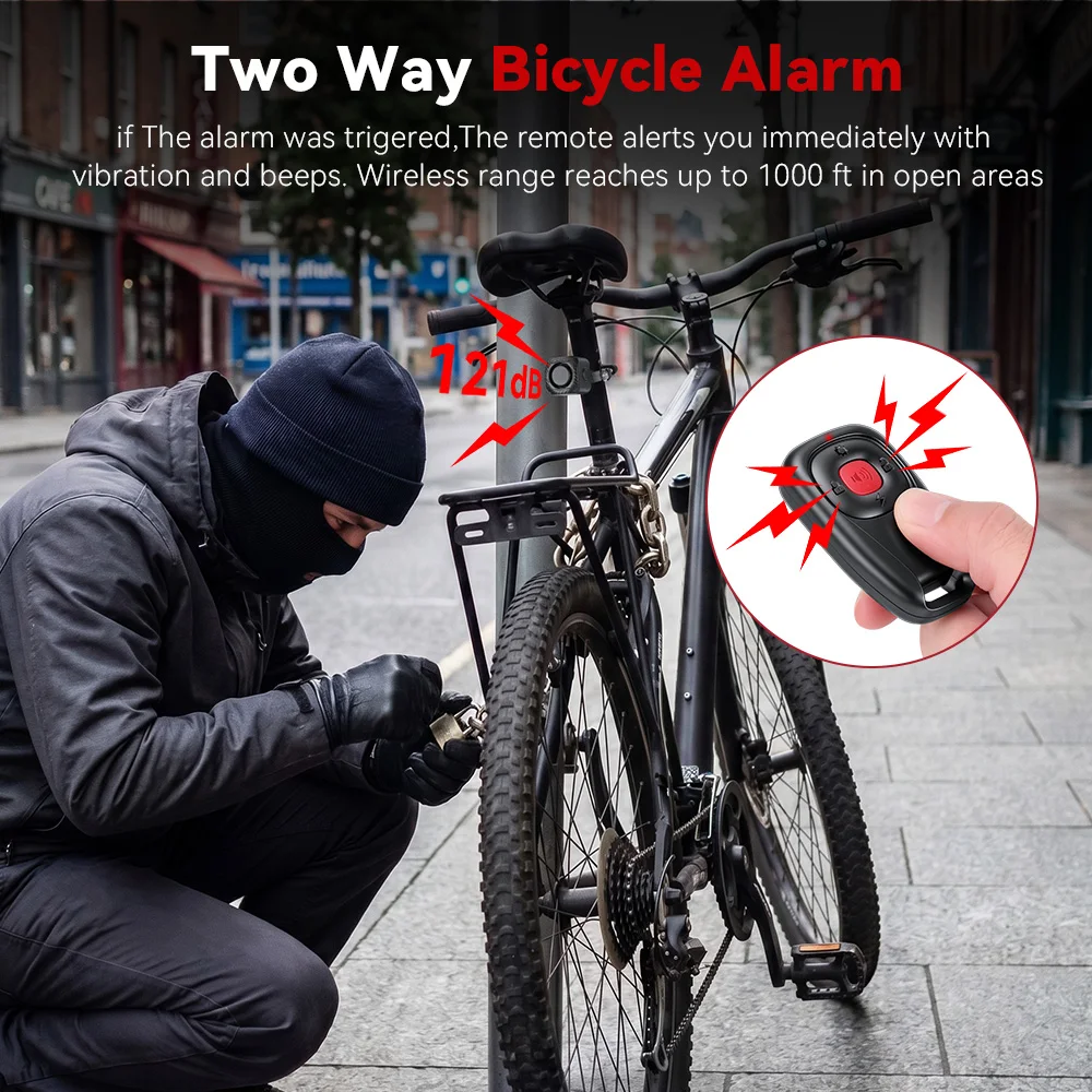 Wireless Bicycle Anti-Theft Alarm Two-Way Vibration Trigger Bike Alarm with Remote Control Waterproof