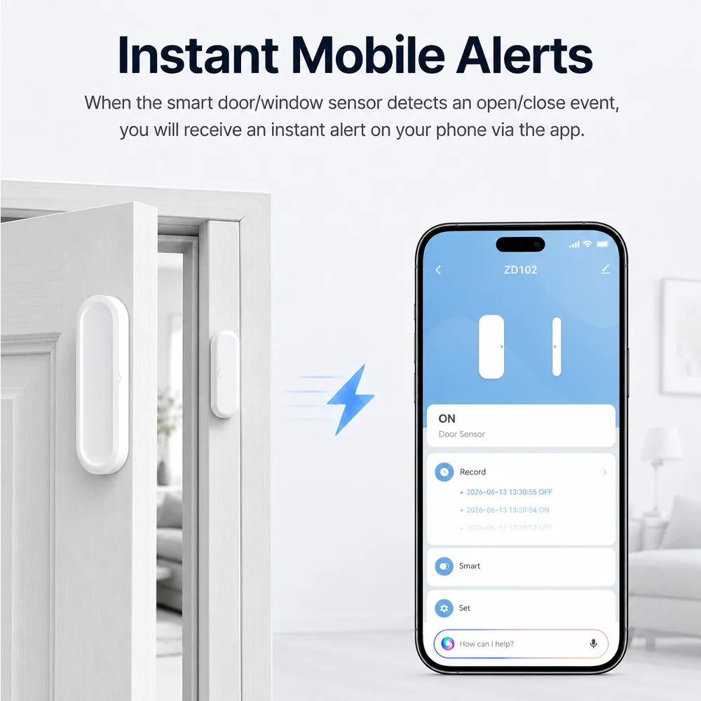 Zigbee Door Window IP65 Waterproof Detector Wireless Magnetic Contact Security Sensor APP Notification Alarm Zigbee Hub Required