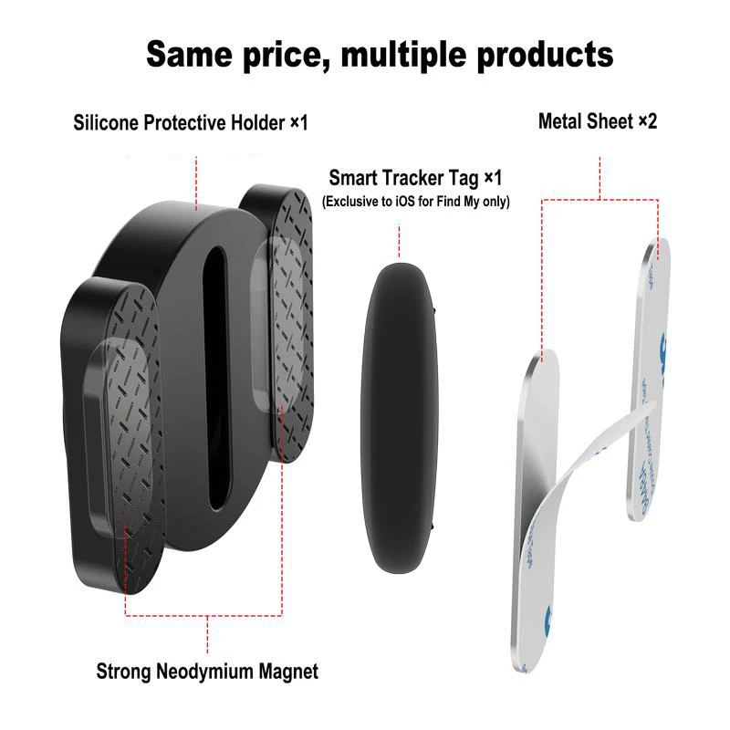 4-Pack IOS GPS Smart Tag for Apple Find My Tracker Kits with Strong Magnetic Suction Silicone Shell Anti-loss for Skateboard Car