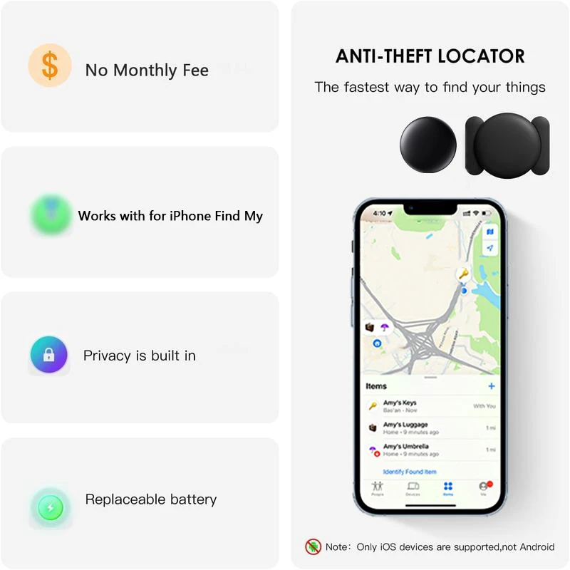 4-Pack IOS GPS Smart Tag for Apple Find My Tracker Kits with Strong Magnetic Suction Silicone Shell Anti-loss for Skateboard Car