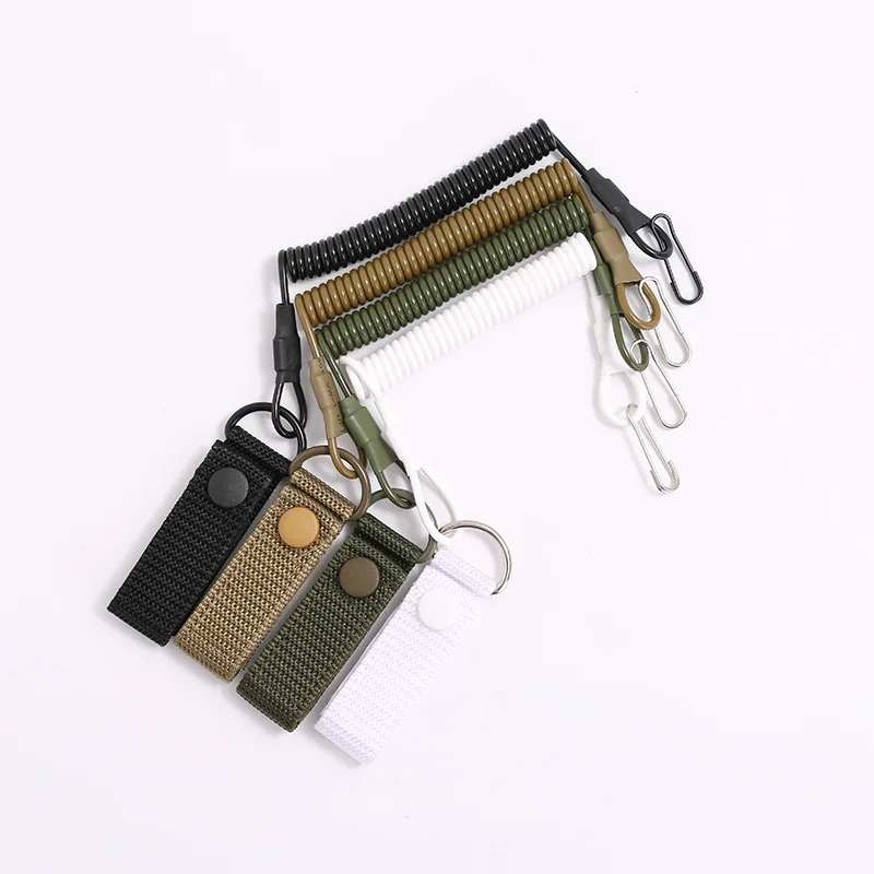 Elastic Tactical Lanyard Rope, Anti-Lost, Military, Spring, Safety Gun Strap, Keychain, Chain, Flashlight, Hunting Accessories