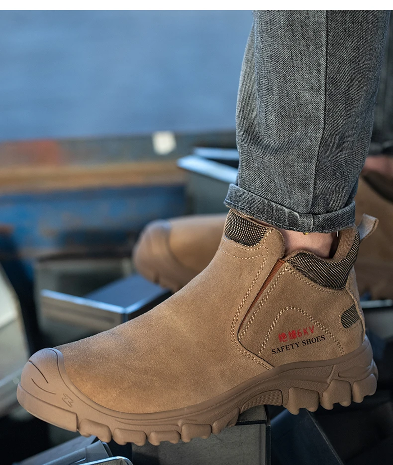 Mens Steel Toe Safety Shoes Breathable Soft Non Slip Work Boots Protective Comfortable Footwear for Men Insulation 6KV Shoes