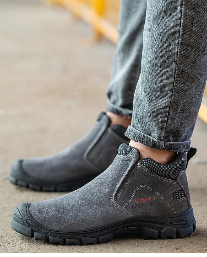 Mens Steel Toe Safety Shoes Breathable Soft Non Slip Work Boots Protective Comfortable Footwear for Men Insulation 6KV Shoes